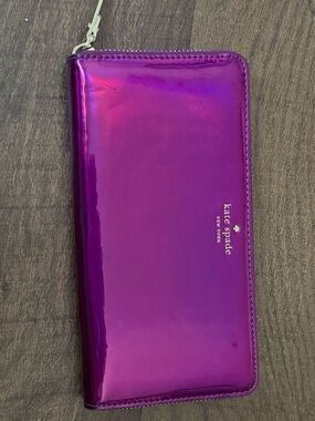 kate spade Metallic Fuchsia Zip Wallet with Gold Accent
